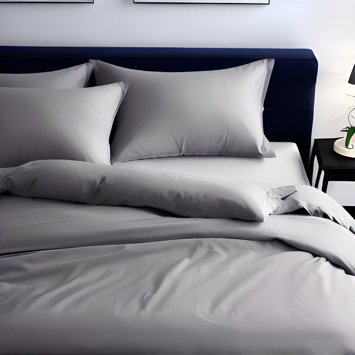 cotton sateen sheet set on a modern bed