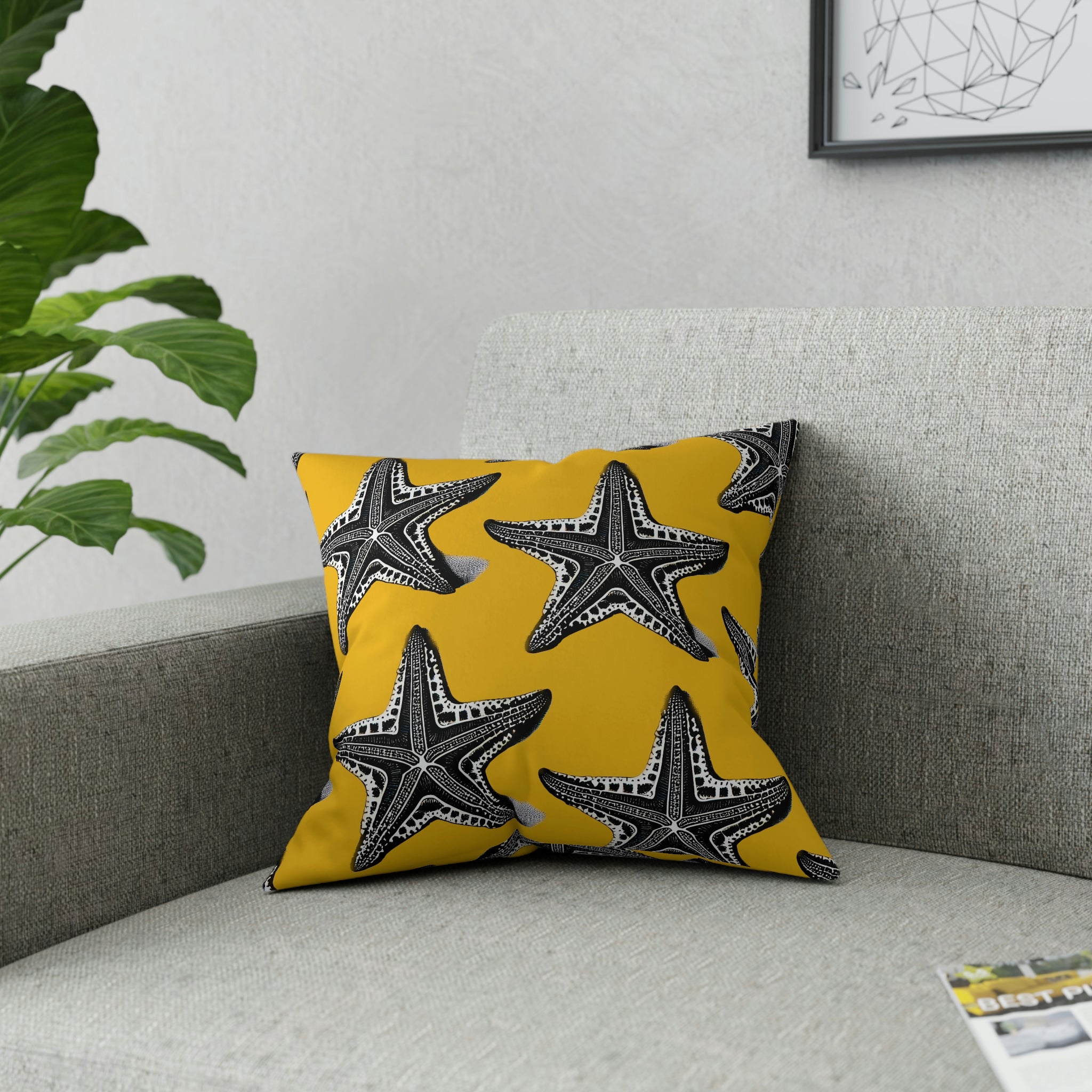 Home Decor Gold Starfish Pattern Broadcloth Pillow